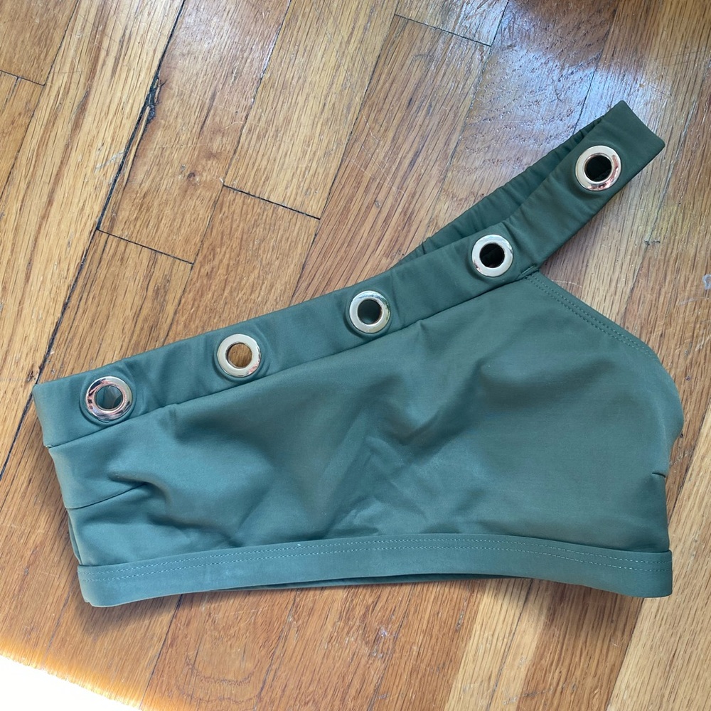 River Island swimsuit asymmetrical top green sz S
